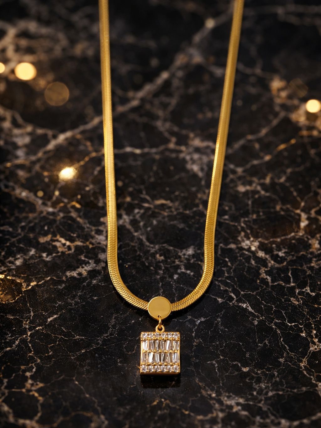 Çelik Kadın Kolye Gold Renk İtalyan Zincir Model Baget Zirkon Taşlı - Görsel 3