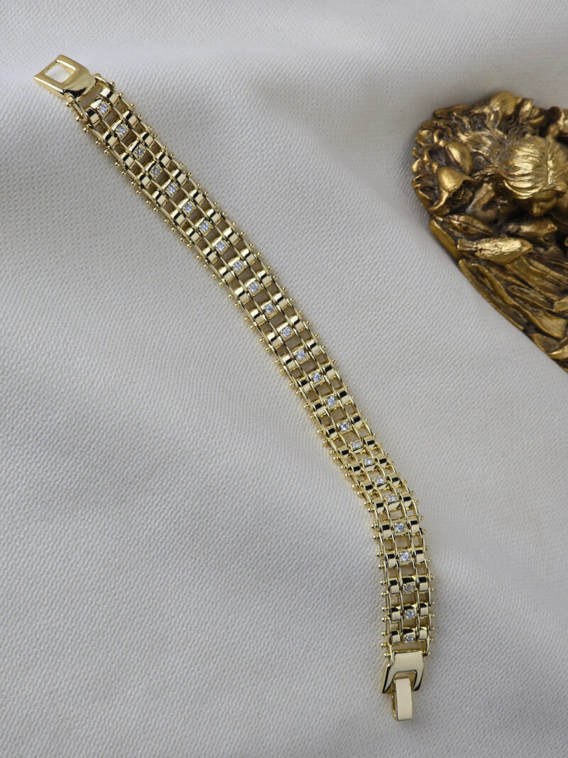 Zerinajewelry.com 2VIP 14K Seri Sıralı Taşlı Örme Çelik Bileklik