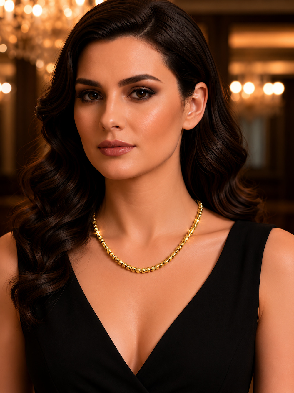Gold Renk Tam Sıra Dorika Top Zincir Kadın Kolye - Görsel 2