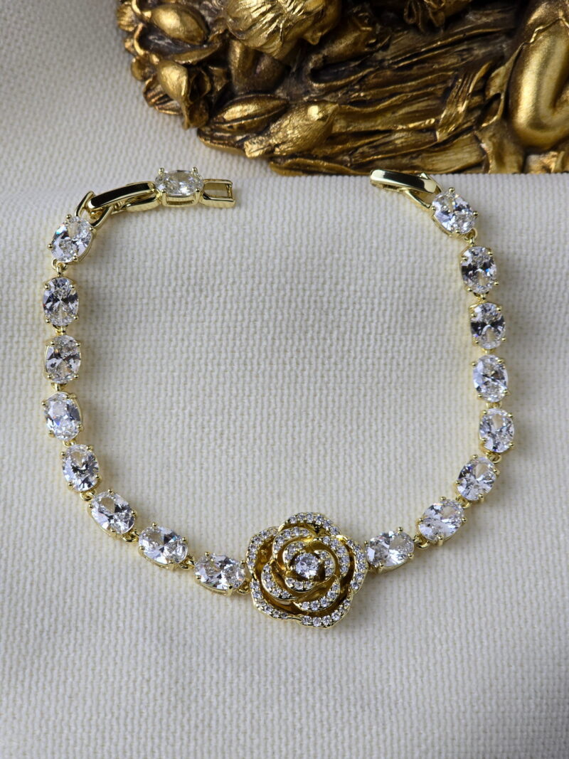 VIP 14K Gül Modeli Oval Taşlı Bileklik