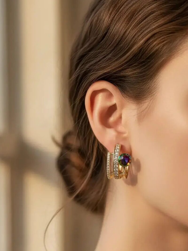 VIP 14K Xuping Gold Yeşil Taşlı Tasarım Küpe