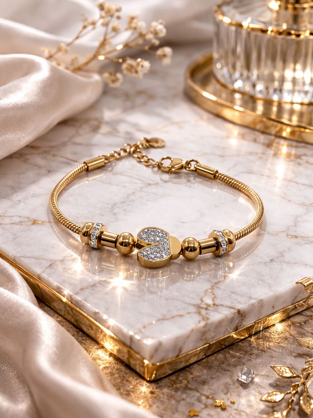 Pandora Model Kalp Detaylı Çelik Bileklik