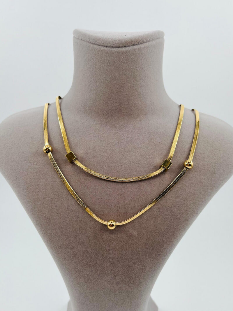 Gold Çelik VIP İkili Kombin Ezme Zincir Küp Kolye